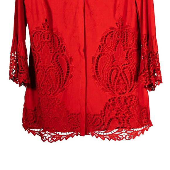 Chico's Women's Shirt Button Up Orange Lace Paisley Overlay Spring Top 0 US S/4 - Picture 6 of 9